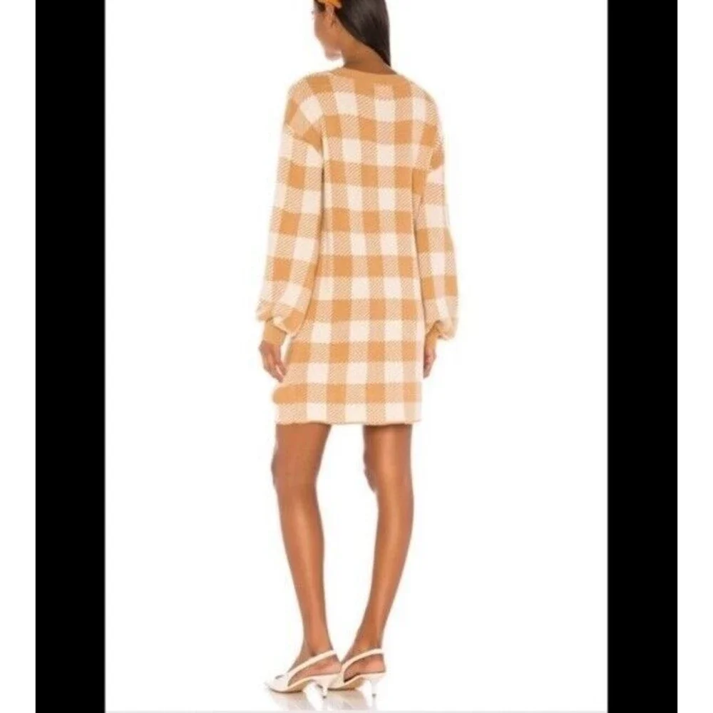 LPA Tan Floyd Checkered Sweater Mini Dress Size XS - Picture 2 of 11